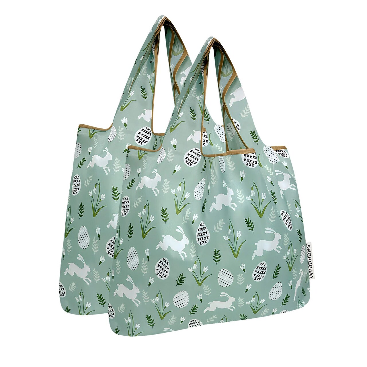 Wrapables Medium Foldable Tote Nylon Reusable Grocery Bag (Set of 2), Easter Bunny